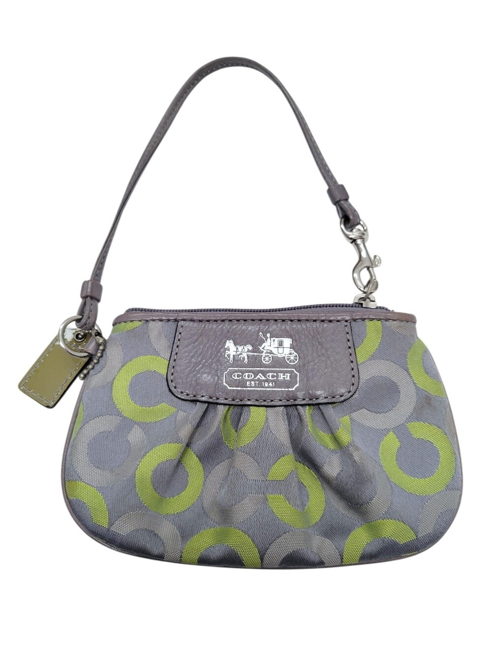 Coach Signature CC Y2K Jacquard Gray Lime Green Small Wristlet Zip Pouch Coin
